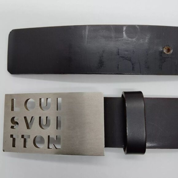 LOUIS VUITTON Ceinture Dark Brown Leather Silver-toned LV Logo Buckle Belt - Picture 7 of 8